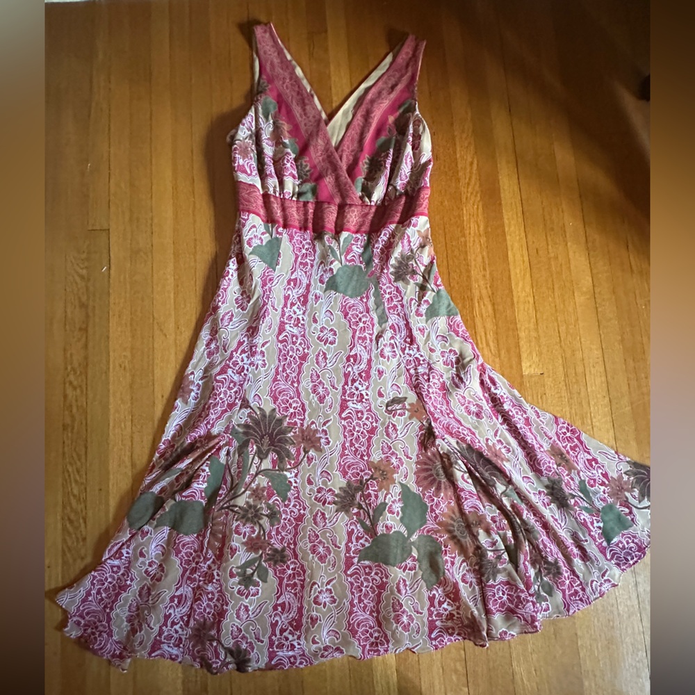 Y2K Vintage Bandolino Fairycore Handkerchief Dress in Red Tan Floral,  Size 12